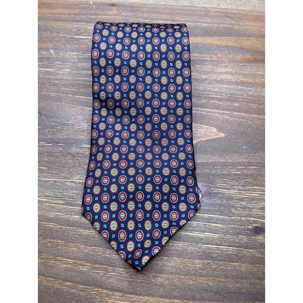Windsor Navy‎ Red Gold Geometric Circle Pattern Silk Tie